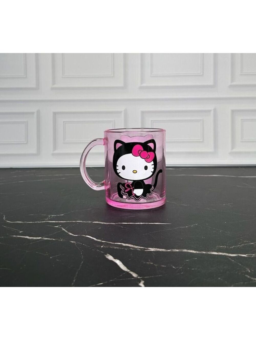 Hello Kitty Pink Transparent Glass Mug with Cute Cat Design